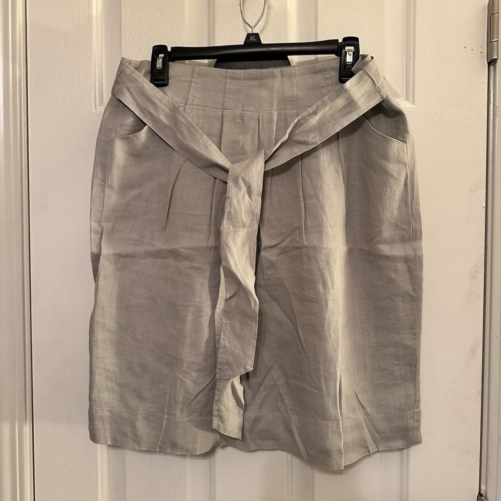 Talbots Light Grey Linen Skirt with Pockets & Belt Size 10 NWOT